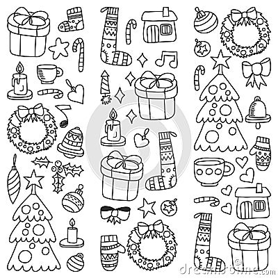 Christmas, holiday, winter, vector illustration. New Year`s pattern, children`s drawings with a teacher, frame. Vector Illustration