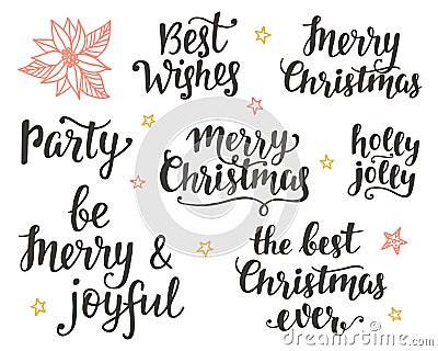 Christmas holidays hand lettering set Vector Illustration