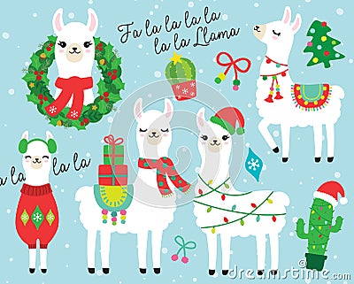 Christmas and Holidays Llama and Alpaca Vector Illustration Vector Illustration