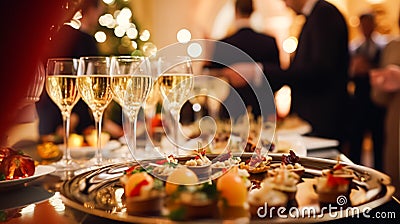 Christmas holidays and New Year celebration, dinner table and guests at a luxury English styled restaurant or hotel, Christmas Stock Photo