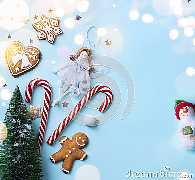 Christmas art; Christmas holidays ornament on blue background Stock Photo