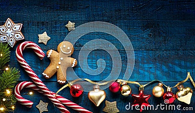 Christmas holidays ornament flat lay; Christmas card background Stock Photo