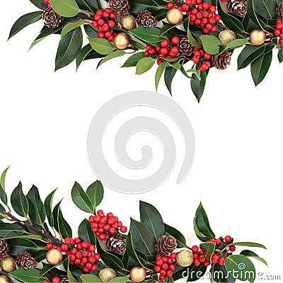Christmas Holly Border Stock Photo