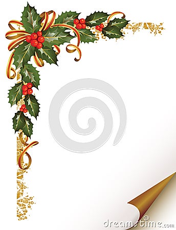 Christmas holly branch in the corner Vector Illustration