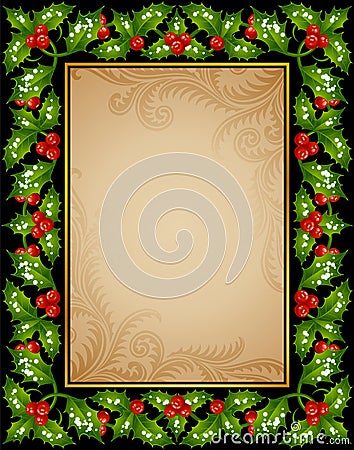 Christmas Holly greeting card Vector Illustration