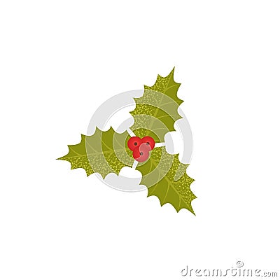 Christmas holly icon. Vector illustration. Mistletoe leaf in fla Vector Illustration