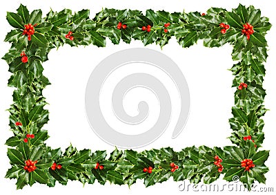 Christmas holly leaves - frame on white Stock Photo