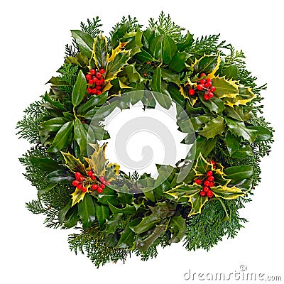 Christmas holly wreath isolated Stock Photo