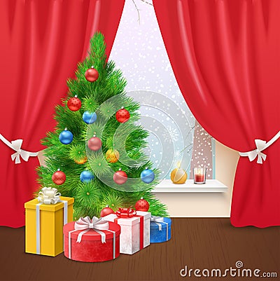 Christmas Home Composition Vector Illustration