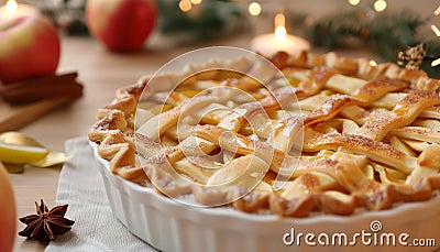 Christmas homemade apple pie. AI generated. Stock Photo