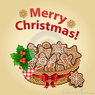 Christmas homemade cookie with Christmas decorations Vector Illustration