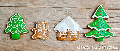 Christmas homemade gingerbread cookies over wooden Stock Photo