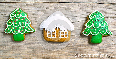 Christmas homemade gingerbread cookies over wooden Stock Photo