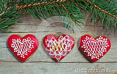 Christmas homemade gingerbread cookies over wooden Stock Photo