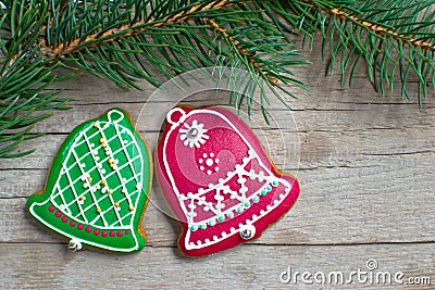 Christmas homemade gingerbread cookies over wooden Stock Photo