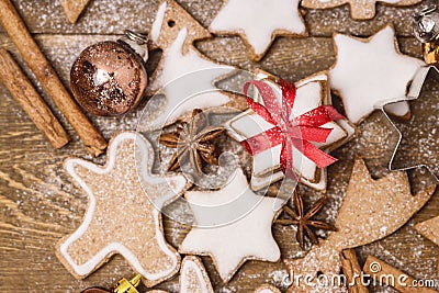 Christmas Homemade Gingerbread Cookies on Wooden Background Christmas Background Christmas Sweet Food Gingerbread Man Horizontal Stock Photo