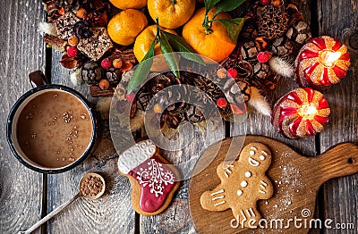 Christmas homemade gingerbread cookies on wooden table Stock Photo