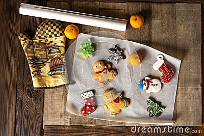 Christmas homemade gingerbread cookies on wooden table Stock Photo