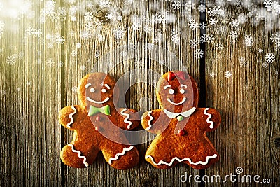 Christmas homemade gingerbread couple cookies Stock Photo