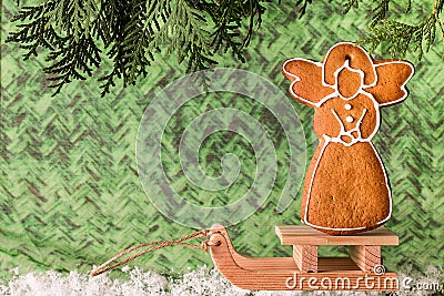 Christmas homemade gingerbread on a wooden sled Stock Photo