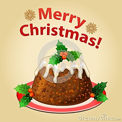 Christmas homemade pudding with Christmas decorations Vector Illustration