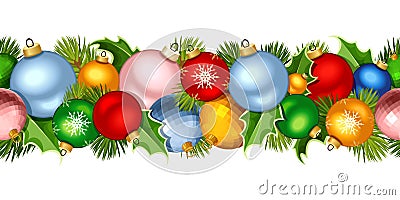 Christmas horizontal seamless garland with colorful balls. Vector illustration. Vector Illustration