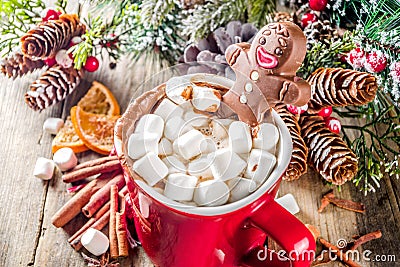 Christmas hot chocolate mug with chocolate gingerbread man Stock Photo