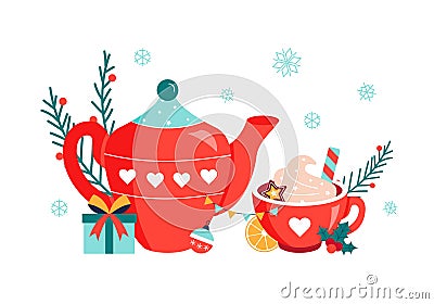 Christmas hot drink chococlade in red cup Vector Illustration