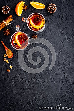 Christmas hot drink in glasses - mulled red wine with spices and decoration Stock Photo