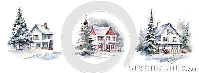 Christmas houses set on background Stock Photo