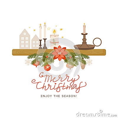 Christmas hygge cozy home decorations. Vector Illustration