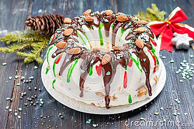 Christmas ice-cream cake. Stock Photo