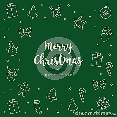 Christmas icon elements card greeting text green background Stock Photo