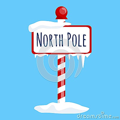 Christmas icon north pole sign with snow and ice, winter holiday xmas symbol, cartoon banner Vector Illustration