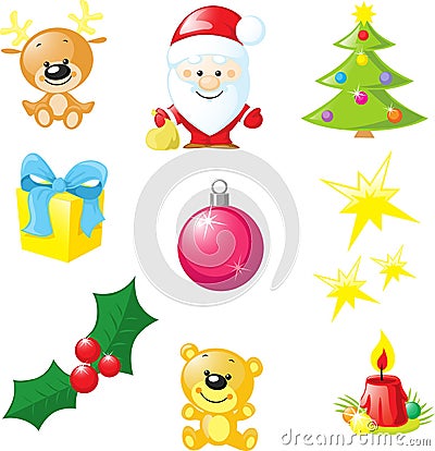 Christmas icon - santa, xmas tree, candle, reindeer Vector Illustration