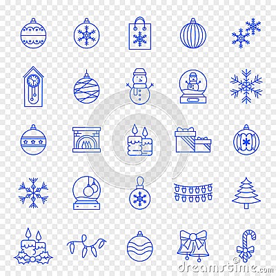 Christmas Icon set - 25 Blue Xmas and New Year icons Vector Illustration