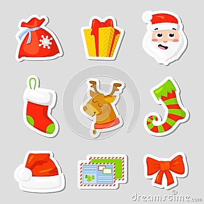 Christmas Icon Set Collection Vector. cartoon. New year traditional symbols. icons objects. Isolated Vector Illustration