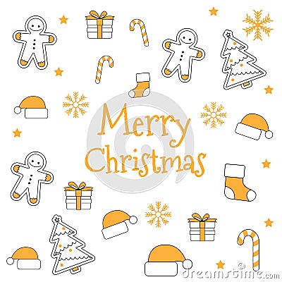 Christmas icon set seamless pattern. Xmas and New Year holidays Vector Illustration