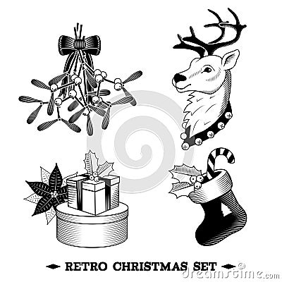 Christmas icons black and white set Vector Illustration