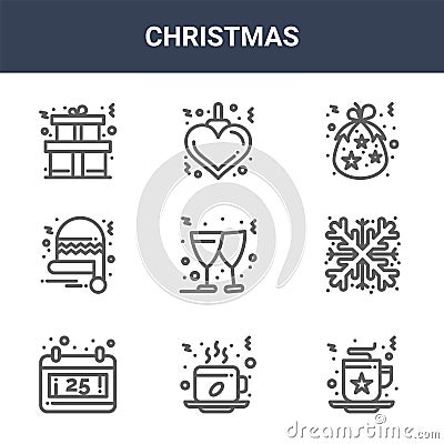 9 christmas icons pack. trendy christmas icons on white background. thin outline line icons such as coffee mug, snowflake, bauble Vector Illustration