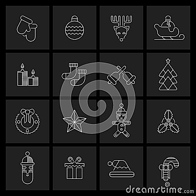 Christmas icons set outline Vector Illustration