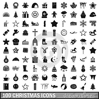 100 christmas icons set, simple style Vector Illustration