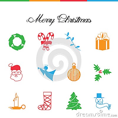 Christmas Icons. Wreath. Candy. Tree. Angel. Santa. Decoration. Vector Illustration