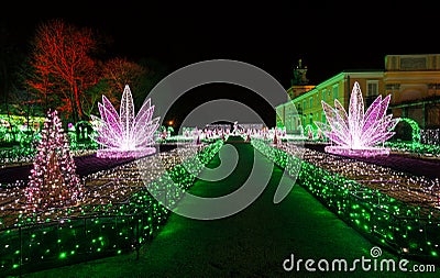 Christmas illuminations in the park in Wilanow Stock Photo