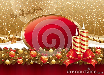Christmas illustration with candles, bow & frame Vector Illustration