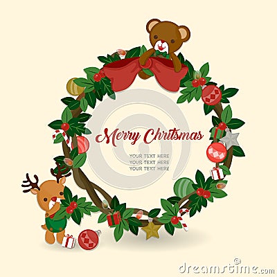 Christmas illustration with cute elements on white background. Vector Illustration