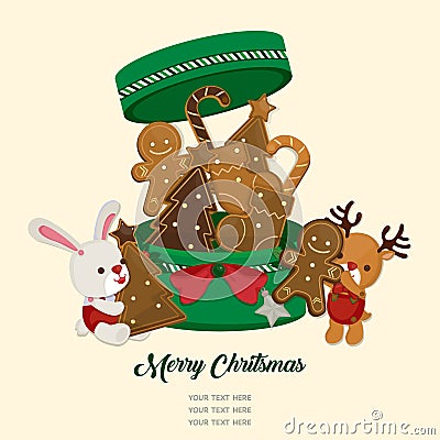 Christmas illustration with cute elements on white background. Vector Illustration