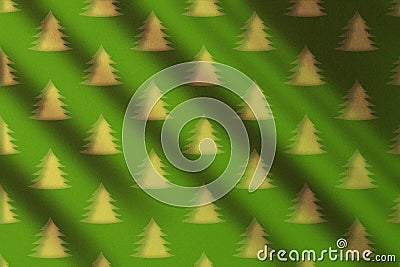 Green wall texture with Christmas trees as pattern and moody shadow. Cartoon Illustration