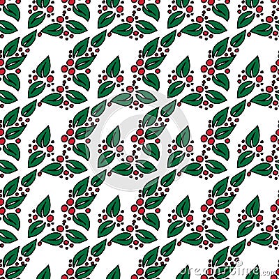 Christmas illustration mistletoe. Christmas card. Seamless pattern. Vector Illustration