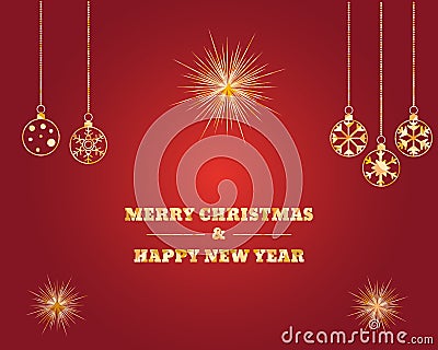 Christmas illustration with several hanging snowflakes on red background Vector Illustration